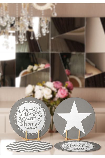 Realhomes 4-Piece Gray Home Sweet Themed Placemat and Plate