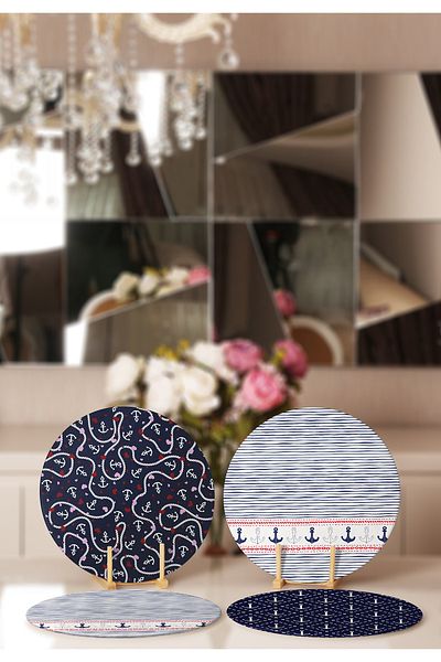 Realhomes 4-Piece Dark Blue Anchor Designed Placemat & Supla
