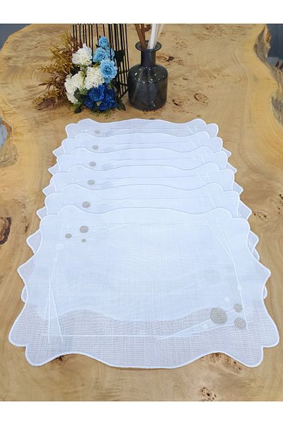 Tanem Home Μοντέρνο Μοτίβο Κεντημένο Εισαγόμενο Λινό Αμερικάνικο Σετ Σερβίτσιο Πιάτο 1 Τεμάχιο