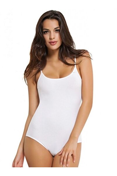 by HW Білий бамбуковий боді з тонким бретельками і застібкою знизу