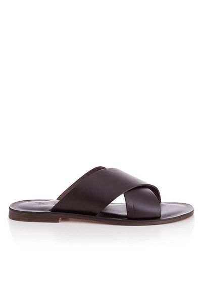 DaphneSandals Handmade Genuine Leather Brown Men's Slippers - Leather Sole - 1007
