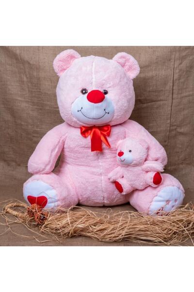 POKY BEBE Yavrulu Sevimli Peluş Ayıcık 100 Cm - Pembe