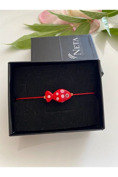 Neta Women's Red Fish Glass Figure Adjustable Rope Bracelet