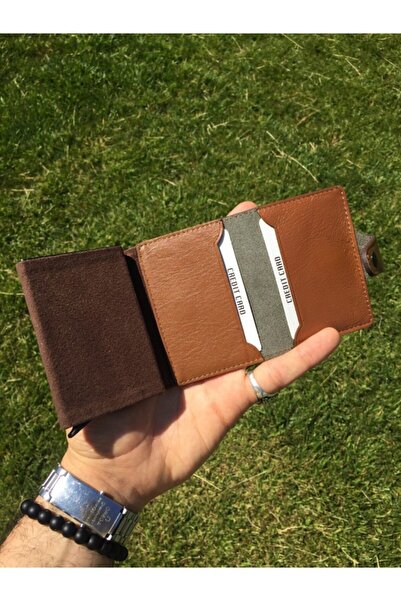 DERKON Genuine Leather Polite Mechanism Card Holder & Wallet