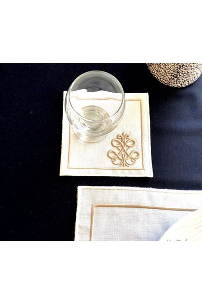 LİNDA MİA Stone Color I 3D Embroidered Embossed 12 Piece Placemat And Cocktail Napkin