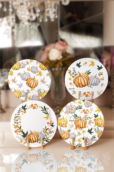 Realhomes 4-Piece Pumpkin Motif Placemat & Plate