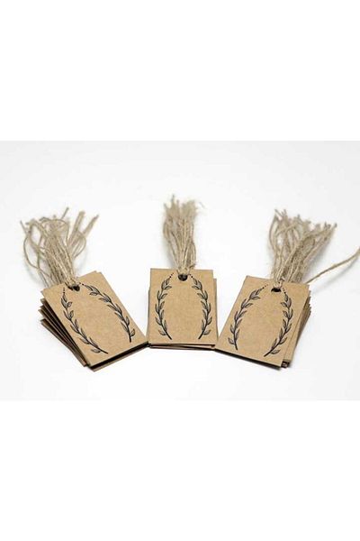 Vice Kraft Price / Gift Tag / 30 Pieces of Leaf Printed Tags with Jute (straw) String (4x6 Cm)