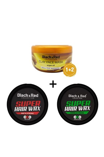 Black Red Clay Face Mask Argan 400 Gr+ 2 Pieces 150 MlWax