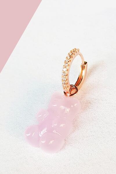 MorMajor Silver Tekli Jelibon Toz Pembe Candy Bear Gümüş Küpe