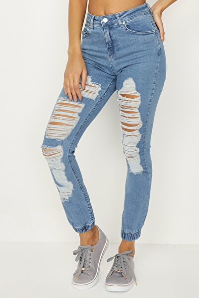 Select Moda Blugi de damă, albaștri, rupti, cu picioare elastice