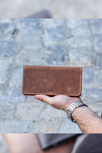 TESBİHCİBABA Full Grain Men's Leather Portfolio Wallet with Mandarin Phone Eyes