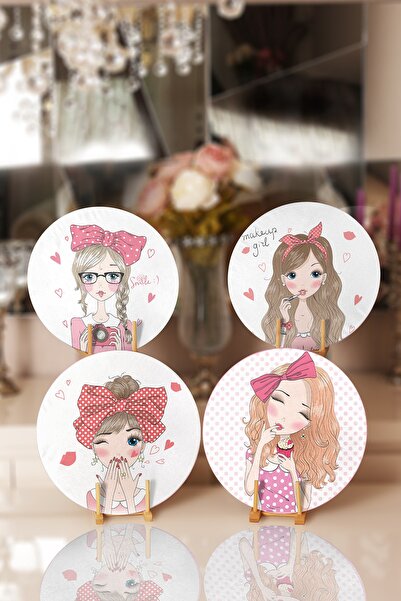Realhomes 4-комплект поп-арт сервірувальних підставок із малюнками дівчат та підставки під тарілки