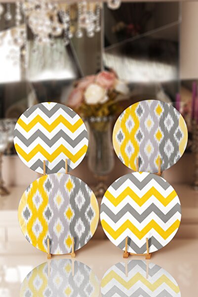 Realhomes 4-комплект жовтих і сірих підтарелок із зигзагоподібним візерунком