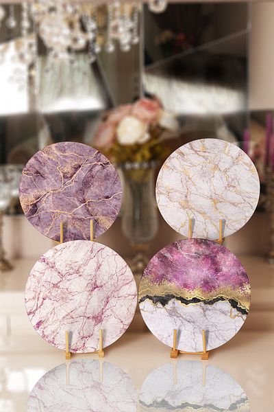 Realhomes 4-Piece Purple Marble Designed Charger & Placemat