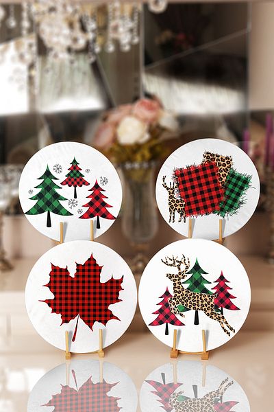 Realhomes 4-Piece Pine Tree Design Plaid Motif Placemat & Placemat
