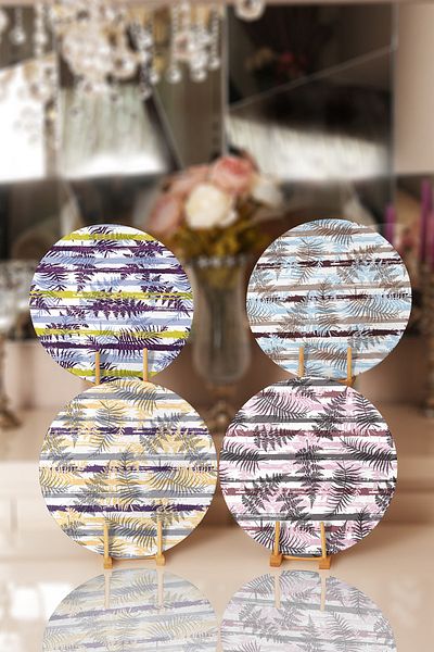 Realhomes 4-Piece Colorful Line Floored Leaf Designed Placemat & Supla
