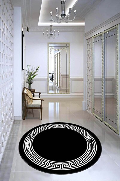 NeluxHome Kaymaz Tabanlı Makinede Yıkanabilir Versace Desen Modern Yuvarlak H...