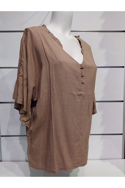 BEBE PLUS Women's Half Button Linen Blouse