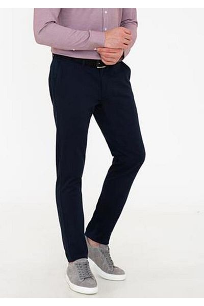 PANT POSİTİVE Fekmod Navy Blue Men's Linen Trousers - Dobby Cut, 4571 Model