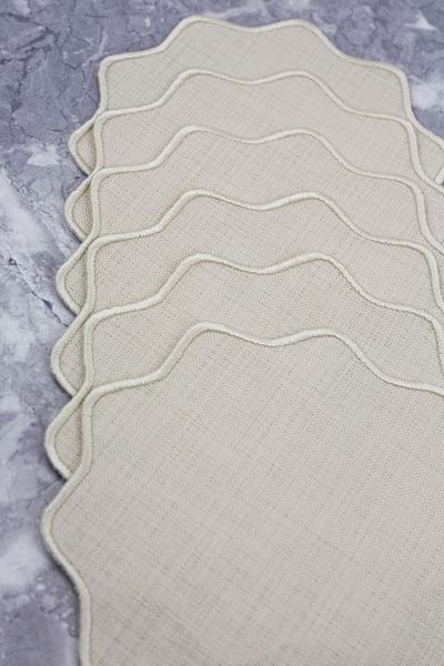 WEARE2 Beige Colored Floral Embroidered Linen Effect Set of 6 Cocktail Napkins