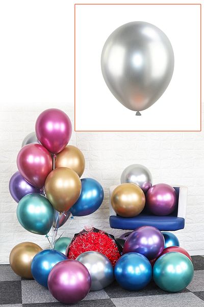 Kazanabil 10pcs Chrome Balloon Shiny Decoration Balloons Silver