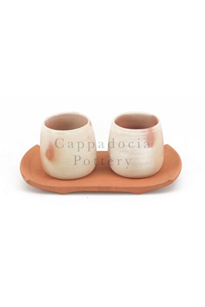 Cappadocia Pottery 2li Bardak Tipi Tabaklı Doğal Çömlek Toprak Saksı No.186