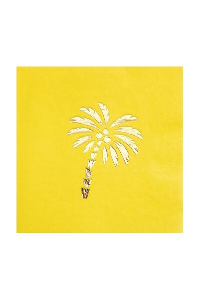 Story مجموعة من 16 منديل ورقي أصفر اللون مقاس 33 × 33 سم مع نمط شجرة النخيل ب...