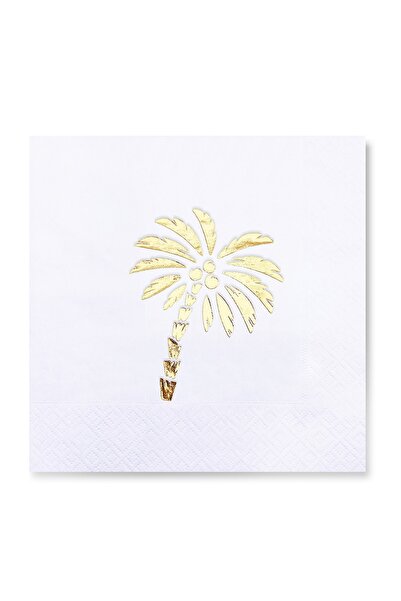 Story 33x33 سم منقوشة أوراق النخيل الذهبية 16 قطعة من المناديل الورقية باللون الأبيض