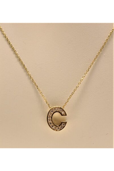 Güler Kuyumculuk Taşlı 3 Boyutlu C Harfi Ve Zinciri