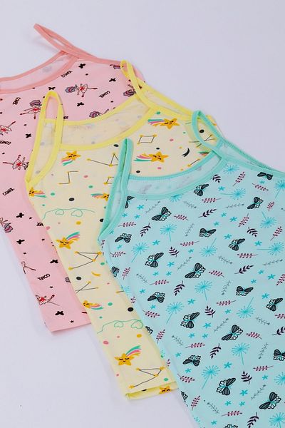 ADN Underwear Girl's Printed Lycra Triple Tank Top