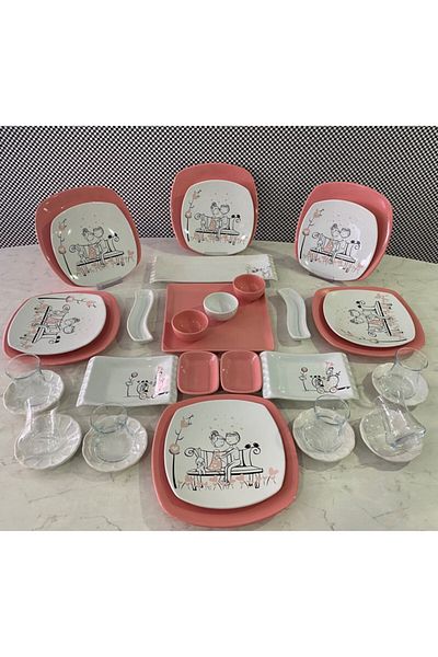Keramika 35 Piece Sweet Dream Pink Breakfast Set