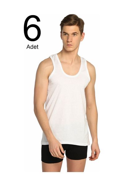 Tutku Pack of 6 100% Cotton Classic Combed Cotton Men's Undershirt White 0101