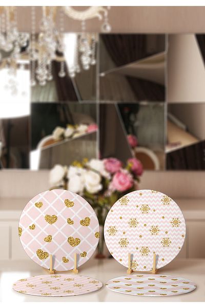 Realhomes 4-Piece Pink Striped Gold Leaf Placemat & Supla