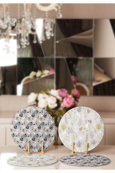 Realhomes 4-Piece Colorful Leaf Patterned Placemat & Plate on the Floor