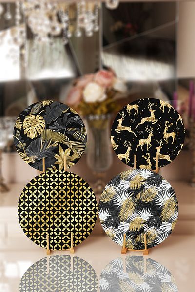 Realhomes 4-Piece Gold Leaf Leaf Designed Placemat & Supla