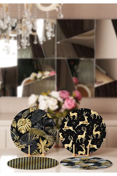 Realhomes 4-Piece Gold Leaf Leaf Designed Placemat & Supla