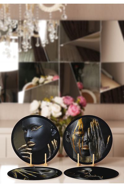 Realhomes 4-Piece Black African Designed Placemat & Plate