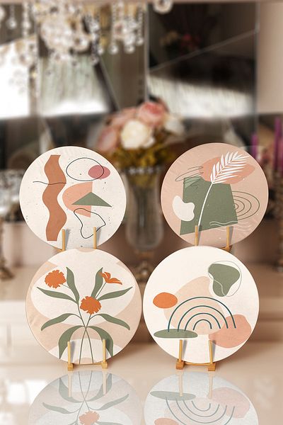 Realhomes Set of 4 Abstract Colorful Onedraw Drawing Placemat & Supla