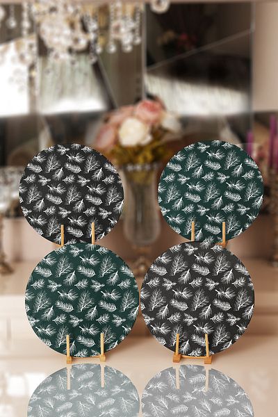 Realhomes 4-Piece Colorful Pinewood Patterned Placemat & Plate on the Floor