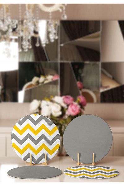 Realhomes 4-Piece Yellow & Gray Zigzag Motif Placemat & Supla