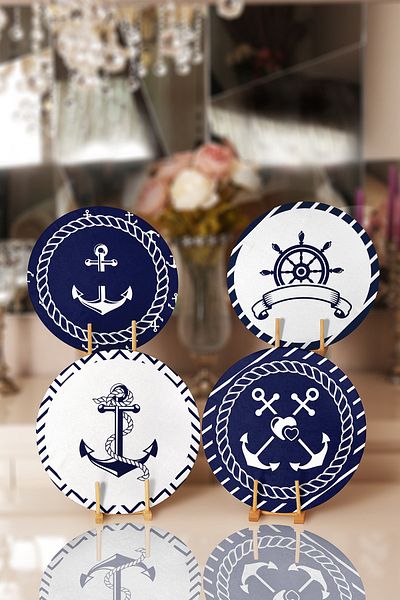 Realhomes 4-Piece Dark Blue Anchor Motif Placemat & Supla
