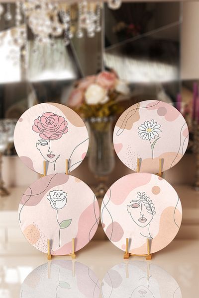 Realhomes 4-Piece Pastel Colored Rose Designed Placemat & Supla