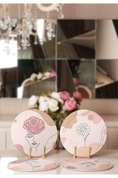 Realhomes 4-Piece Pastel Colored Rose Designed Placemat & Supla