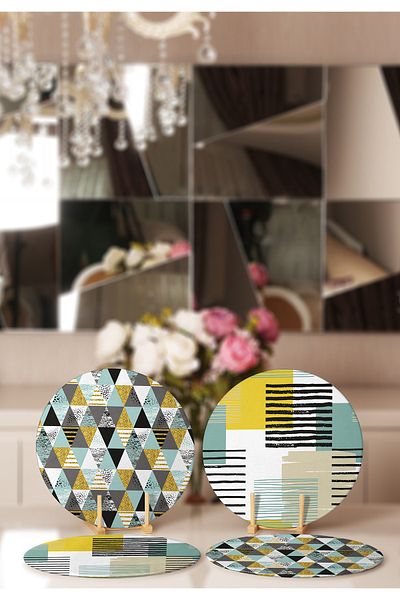 Realhomes 4-Piece Modern Placemat & Plate with Geometric Patterns on White Floor
