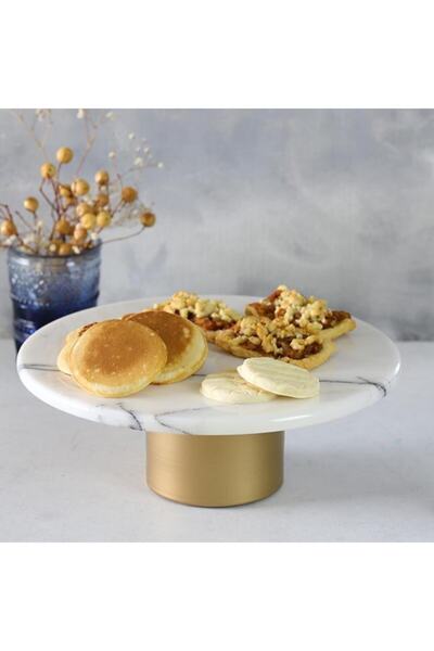 Akayev Mermer 28 Cm Metal Ayaklı Leylak Yuvarlak Sunum Tabağı