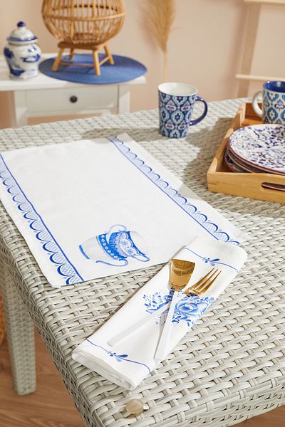 AYSHOME Tile Blue Blanc White Blue Set de 4 servicii americane
