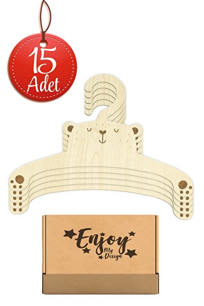 Enjoymydesign Ayıcık Ahşap Bebek Askısı Bebek Odası Elbise Askısı 15'li