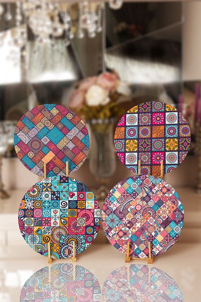 Realhomes 4-Piece Checkered Ethnic Mandala Patterned Placemat & Supla