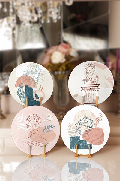 Realhomes 4-Piece Ethnic Drawing Digital Printed Placemat & Supla