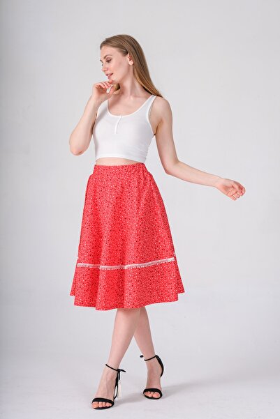 İna Cotton Fabric Polka Dot Elastic Waist Lined Summer Circle Skirt